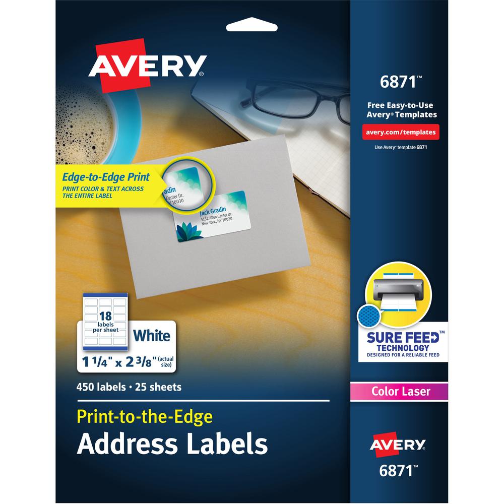 Avery&reg; Print-to-the-Edge Shipping Labels - 1 1/4" Width x 2 3/8" Length - Permanent Adhesive - Rectangle - Laser, Inkjet - Matte - White - Paper - 18 / Sheet - 25 Total Sheets - 450 Total Label(s). Picture 1
