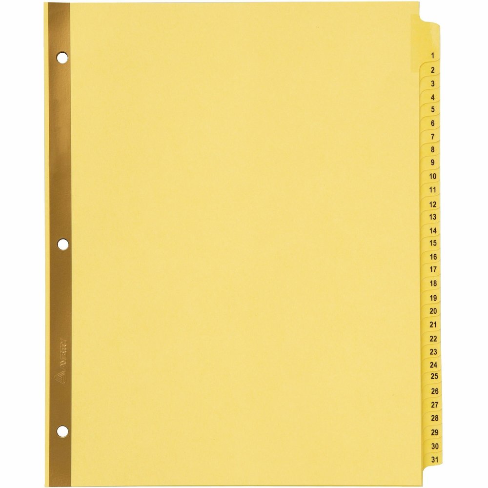 Avery&reg; Laminated Dividers - Gold Reinforced - 31 x Divider(s) - Printed Tab(s) - Digit - 1-31 - 31 Tab(s)/Set - 8.5" Divider Width x 11" Divider Length - Letter - 3 Hole Punched - Buff Paper Divid. Picture 1