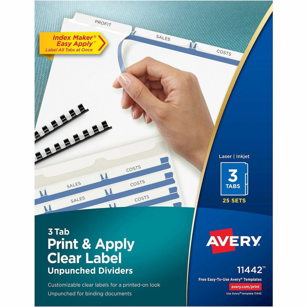 Avery&reg; Print & Apply Label Unpunched Dividers - Index Maker Easy Apply Label Strip - 75 x Divider(s) - 3 Blank Tab(s) - 3 Tab(s)/Set - 8.5" Divider Width x 11" Divider Length - Letter - White Pape. Picture 1