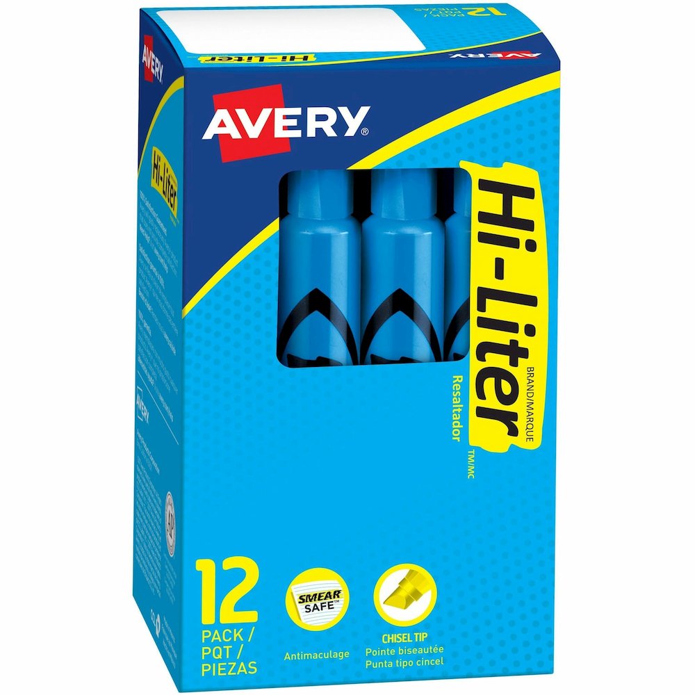 Avery&reg; Hi-Liter, Desk-Style, Fluorescent Blue, 12 Count (24016) - Fluorescent Blue Ink - Water Based - Classroom, Office, School, Home, Planner - 12. Picture 1