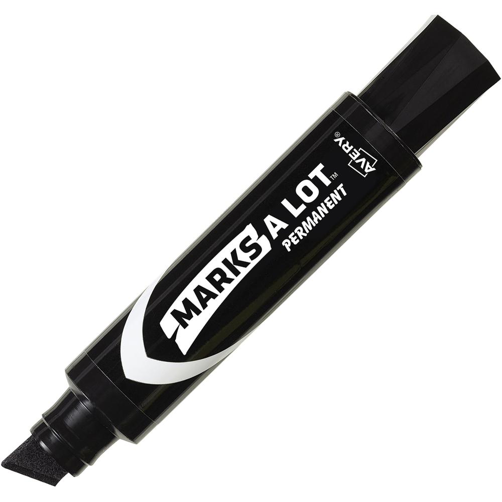 Avery&reg; Marks A Lot Marks A Lot Permanent Markers, Jumbo Desk-Style, 12 Black (24148) - Black Ink - Black Barrel - Metal, Plastic, Classroom, Office, Warehouse - 12. Picture 1