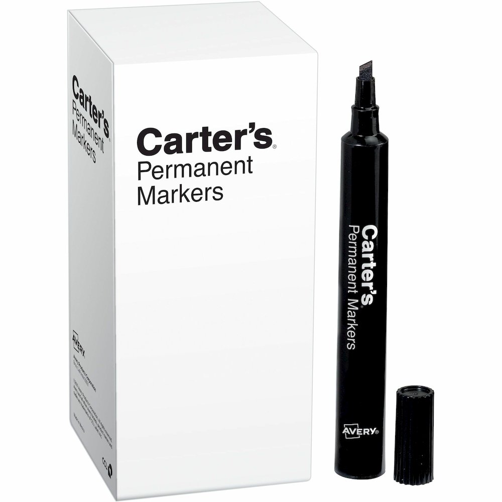 Carter's&reg; Permanent Markers, Large Desk-Style, 12 Black (27178) - 4.7625" Chisel Marker Point - Black Ink - Office, Warehouse, Classroom, Metal, Plastic - 12. Picture 1