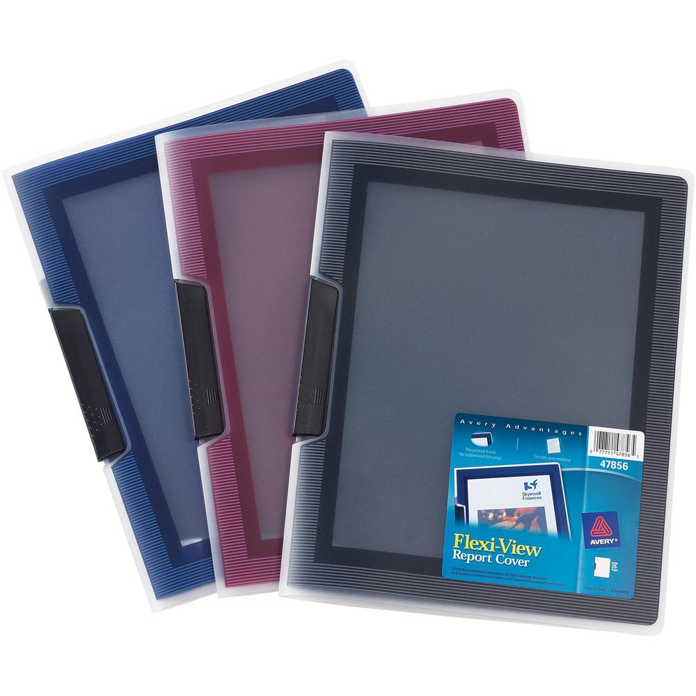 Avery&reg; Flexi-View Letter Report Cover - 8 1/2" x 11" - 25 Sheets Capacity - Polypropylene - Assorted - Preprinted, PVC-free, Spine - 0% Recycled - 24 / Box. Picture 1