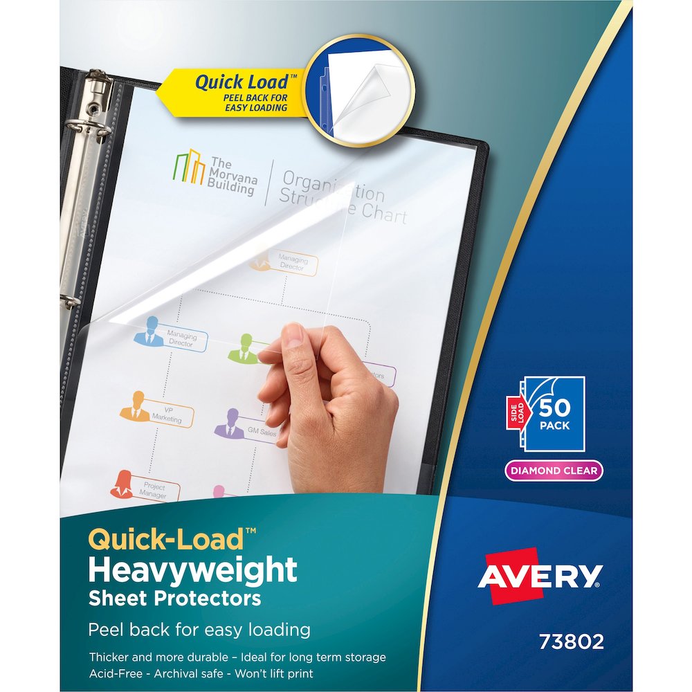 Avery&reg; Quick-Load Sheet Protectors - For Letter 8 1/2" x 11" Sheet - Clear - Polypropylene - 50 / Box. Picture 1