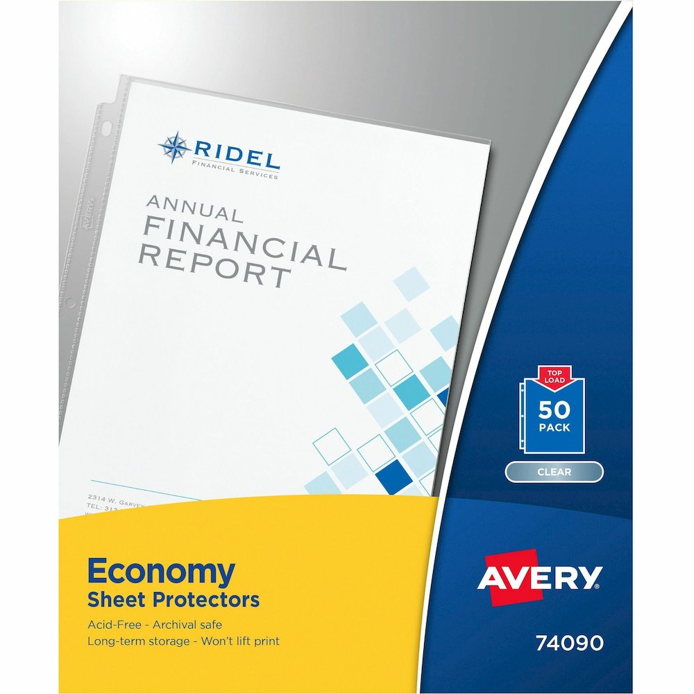 Avery&reg; Economy-Weight Sheet Protectors - For Letter 8 1/2" x 11" Sheet - Clear - Polypropylene - 50 / Box. Picture 1