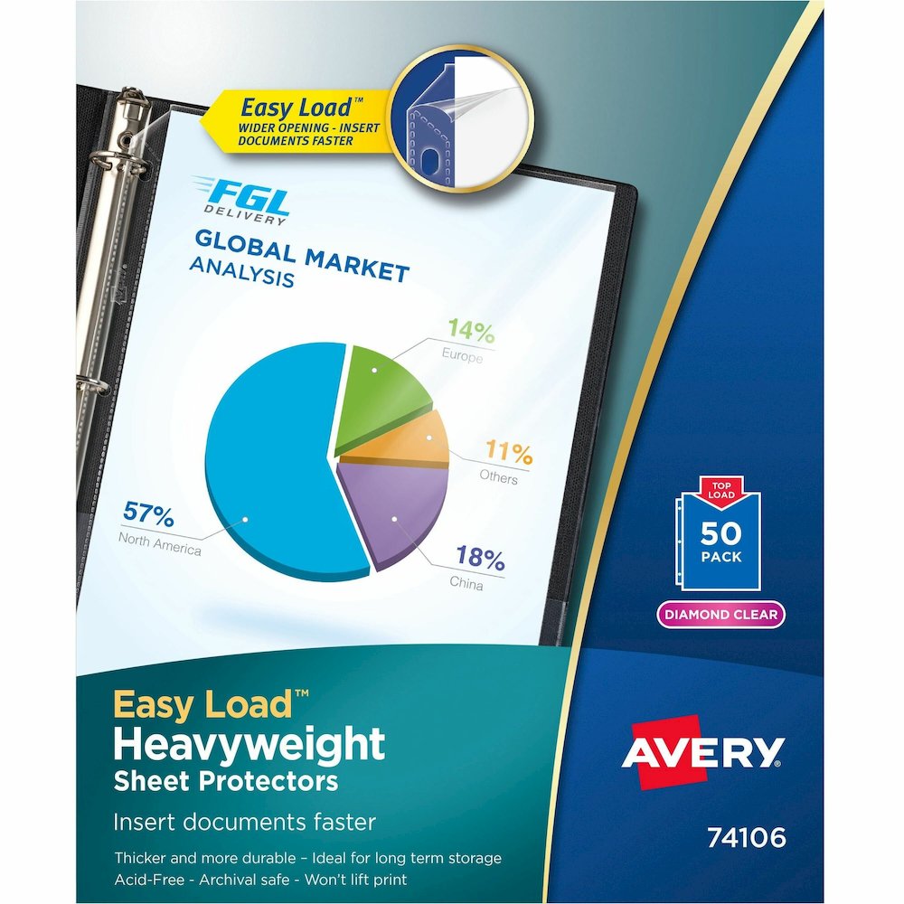Avery&reg; Heavyweight Sheet Protectors - For Letter 8 1/2" x 11" Sheet - Ring Binder - Diamond Clear - Polypropylene - 50 / Box. Picture 1