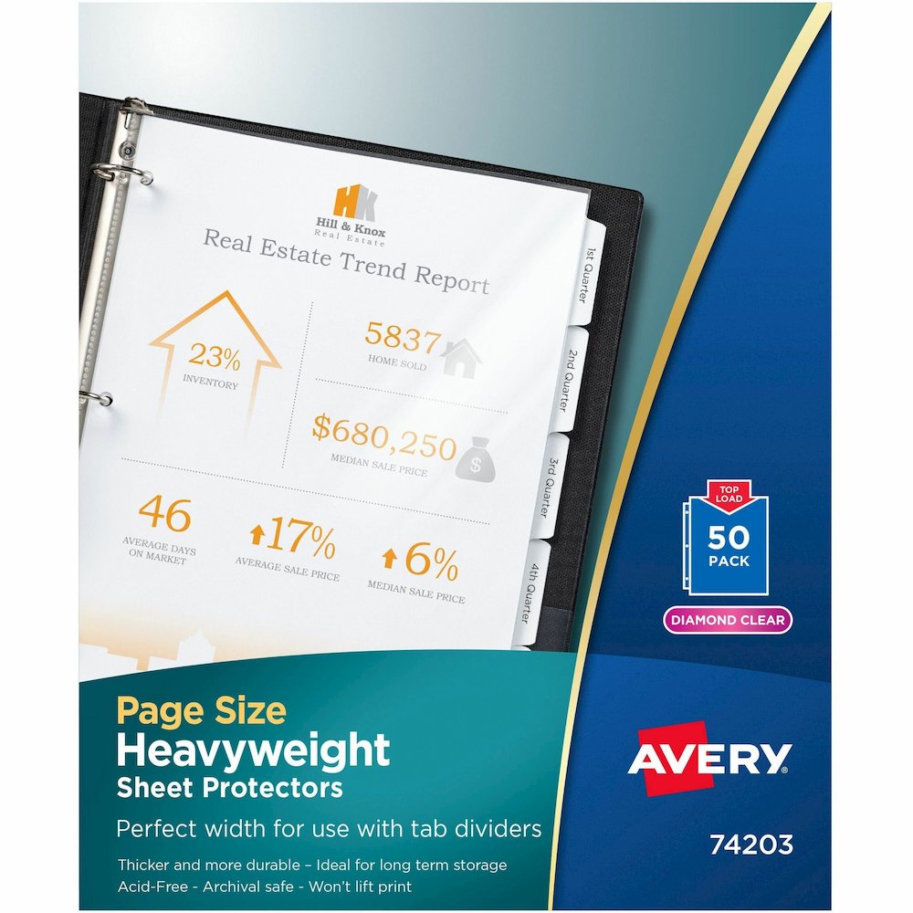 Avery&reg; Page Size Sheet Protectors - 1 x Sheet Capacity - For Letter 8 1/2" x 11" Sheet - Ring Binder - Clear - Polypropylene - 50 / Box. Picture 1