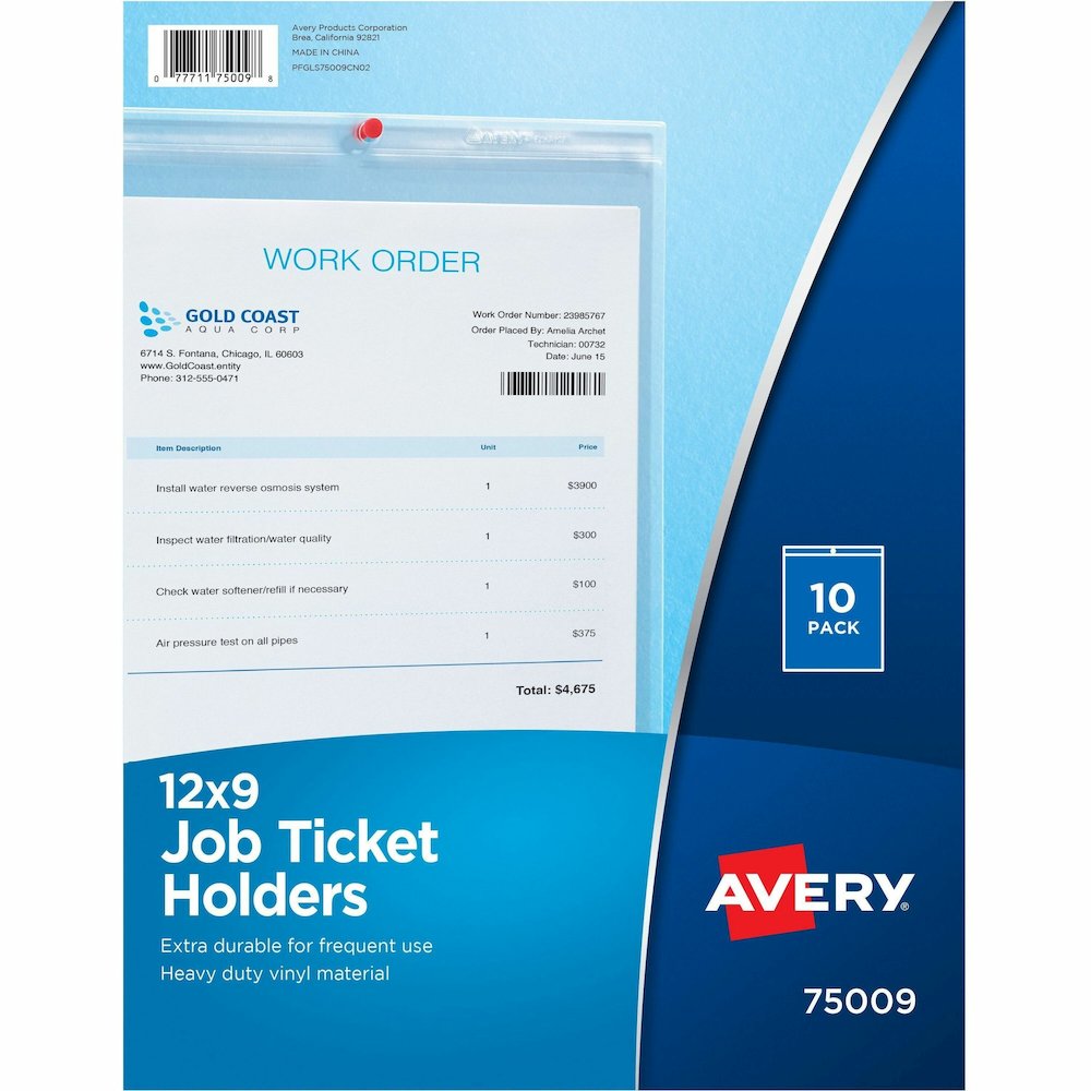 Avery&reg; No Vinyl File Pocket - 9" x 12" - Vinyl - Clear - Punched, Heavyweight - 10 / Pack. Picture 1