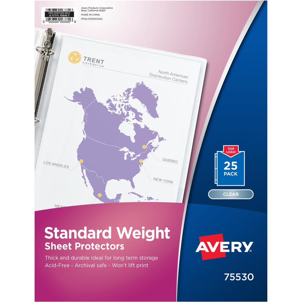Avery&reg; Standard-Weight Sheet Protectors - For Letter 8 1/2" x 11" Sheet - Clear - Polypropylene - 25 / Pack. Picture 1