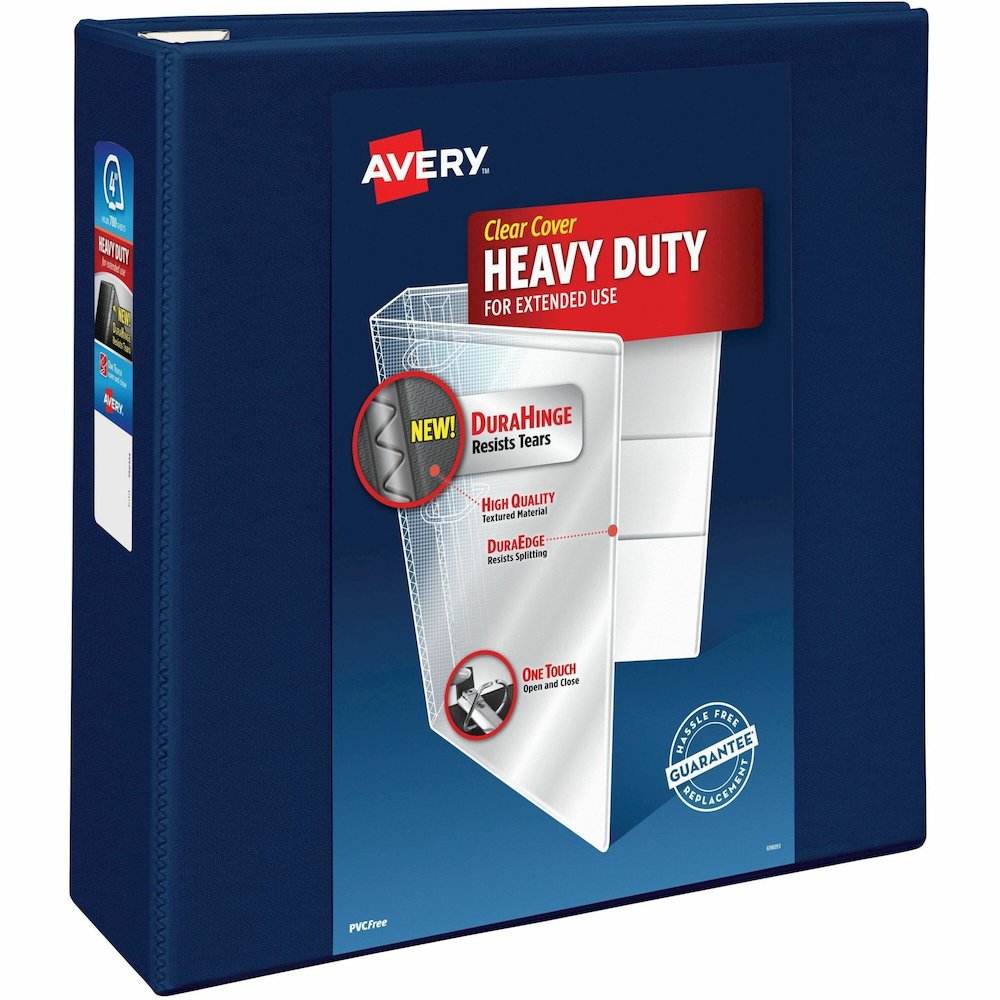 Avery&reg; Heavy-Duty View Navy Blue 4" Binder (79804) - Avery&reg; Heavy-Duty View 3 Ring Binder, 4" One Touch EZD(R) Rings, 4.5" Spine, 1 Navy Blue Binder (79804). Picture 1