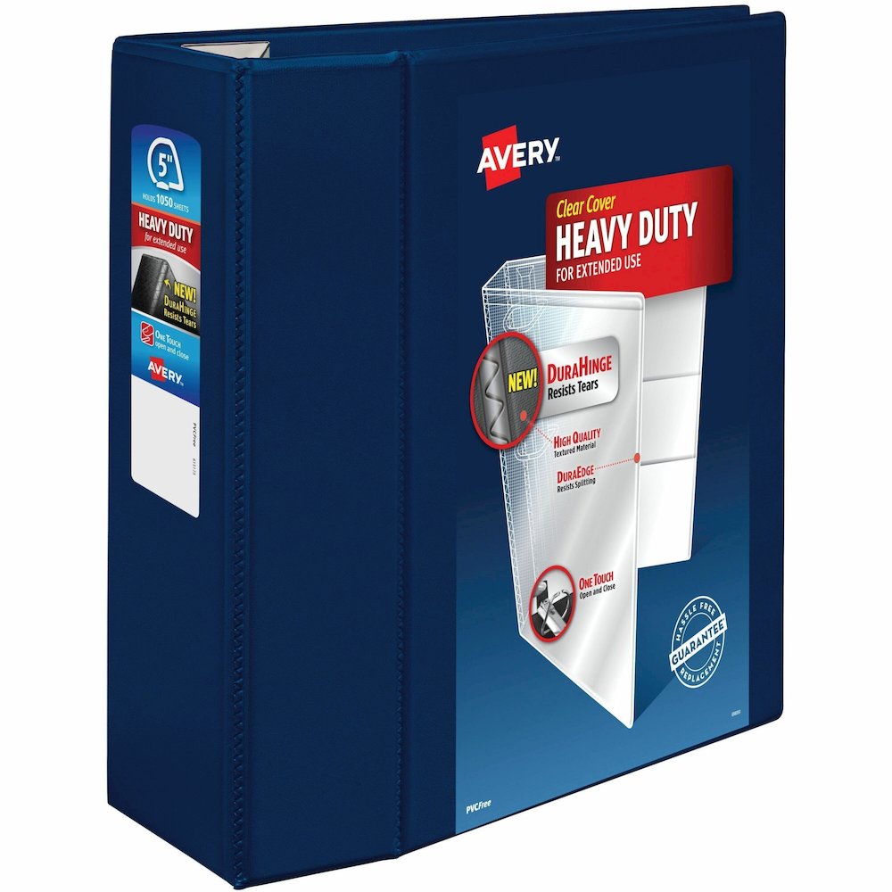 Avery&reg; Heavy-Duty View Navy Blue 5" Binder (79806) - Avery&reg; Heavy-Duty View 3 Ring Binder, 5" One Touch EZD(R) Rings, 2.3/4.8" Spine, 1 Navy Blue Binder (79806). Picture 1