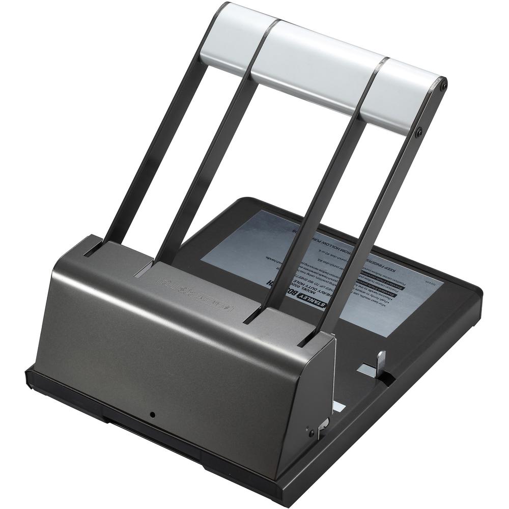 Bostitch Antimicrobial Adjustable Hole Punch - 3 Punch Head(s) - 160 Sheet of 20lb Paper - 9/32" Punch Size - Round Shape - 15" x 6" - Black, Silver. Picture 1