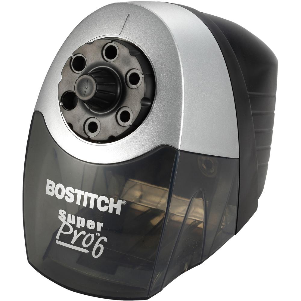Bostitch Super Pro 6 Commercial Pencil Sharpener - Desktop - 6 Hole(s) - 7.5" Height x 5" Width x 9" Depth - Gray, Black - 1 Each. Picture 1