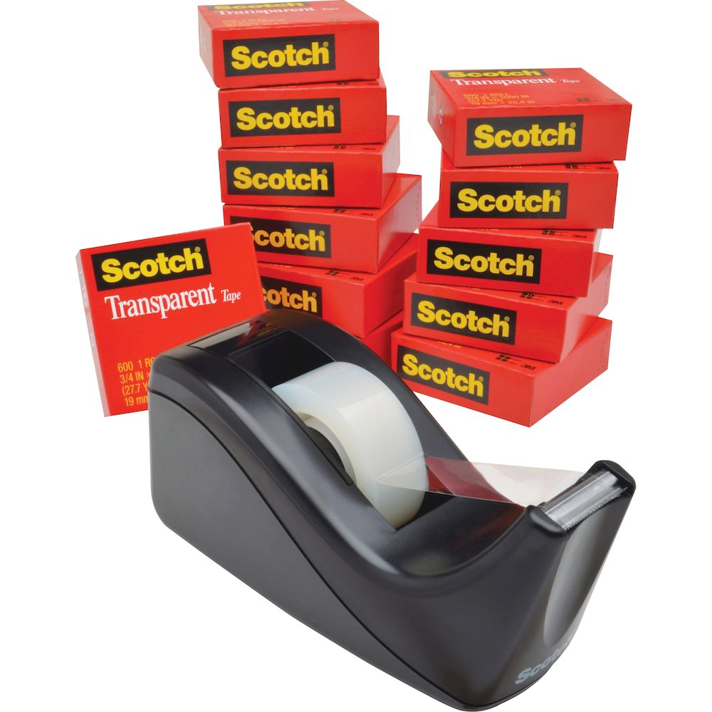 Scotch Transparent Tape and Scotch C60 Dispenser - 27.78 yd Length x 0.75" Width - 1" Core - Clear - Dispenser Included - Desktop Dispenser - Moisture Resistant, Stain Resistant, Long Lasting - For Mu. Picture 1