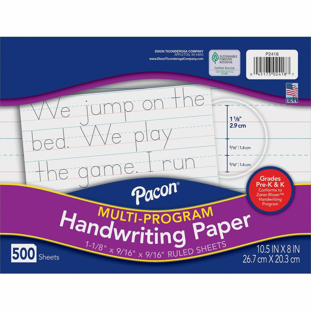 Pacon Multi-Program Handwriting Papers - 500 Sheets - 1.13" Ruled - Unruled Margin - 10 1/2" x 8" - White Paper - 500 / Ream. Picture 1