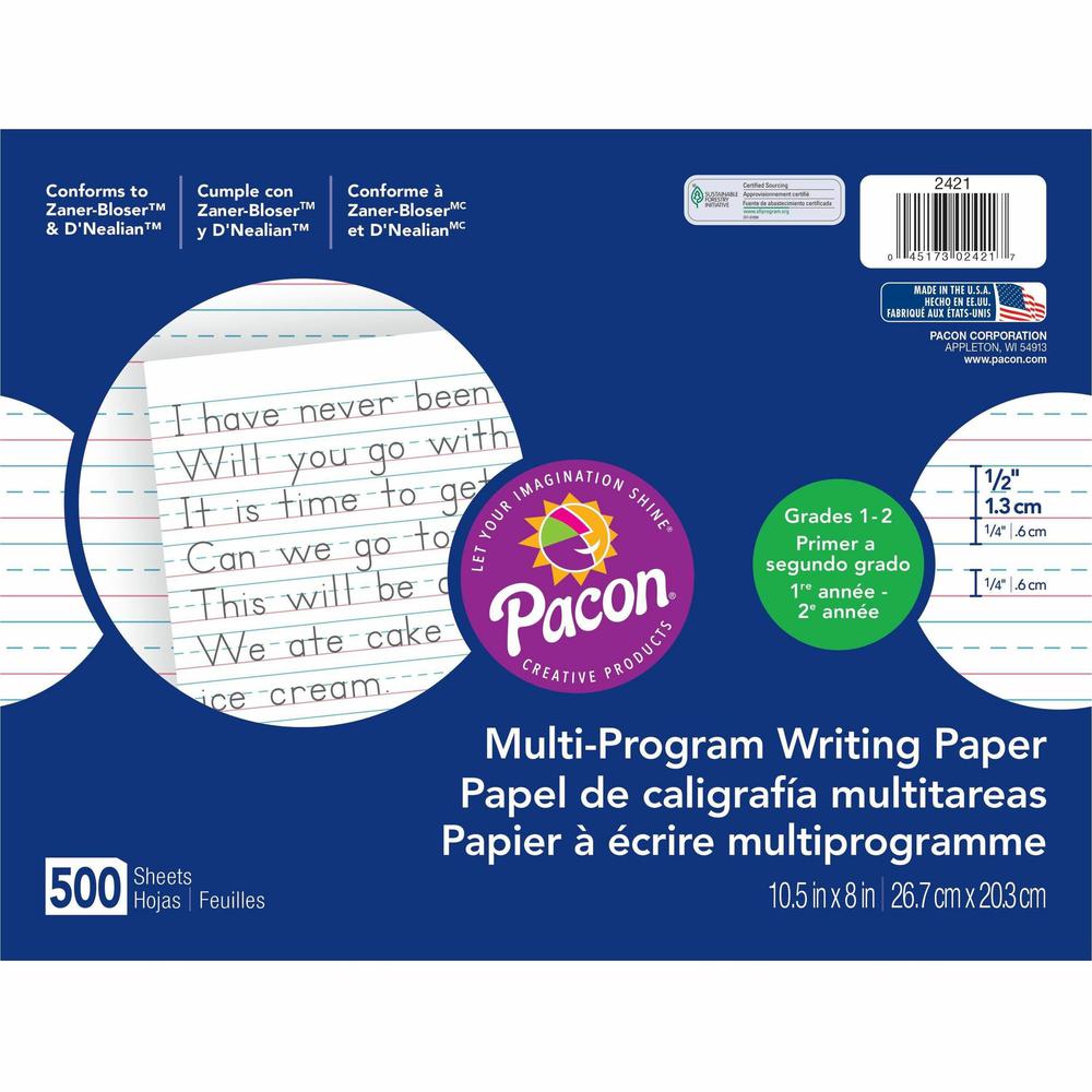 Pacon Multi-Program Handwriting Papers - 500 Sheets - 0.50" Ruled - Unruled Margin - 10 1/2" x 8" - White Paper - Hard Cover - 500 / Ream. Picture 1