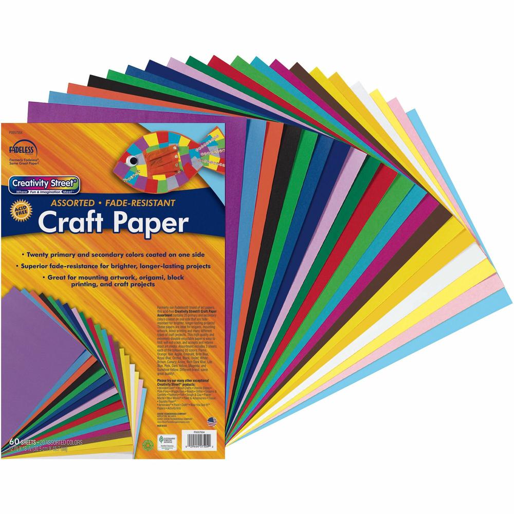 Creativity Street Art Paper Sheets - Craft, Art - 2"Height x 12"Width x 18"Length - 60 / Pack - Assorted. Picture 1