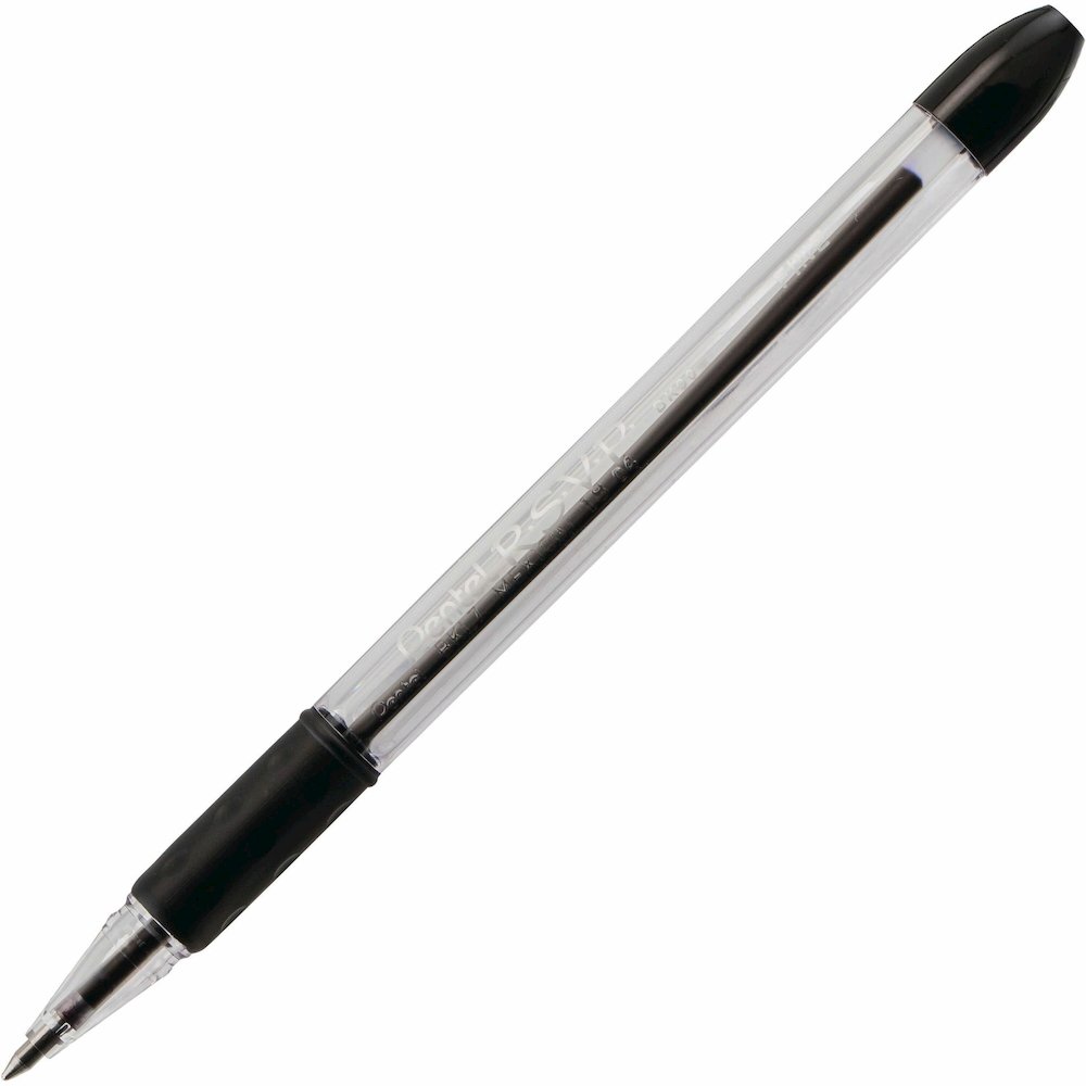 Pentel R.S.V.P. Ballpoint Stick Pens - Refillable - Black Ink - Clear Barrel - 1 Dozen. Picture 1