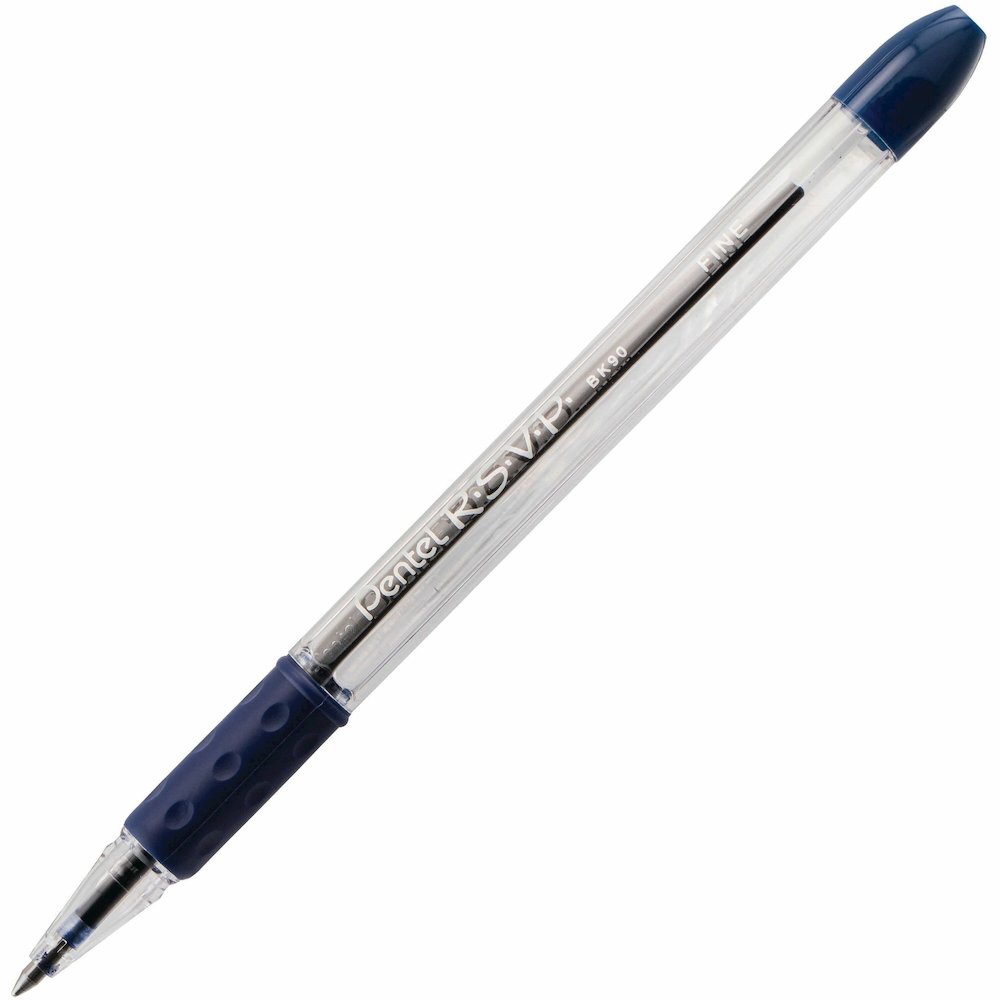 Pentel R.S.V.P. Ballpoint Stick Pens - Refillable - Blue Ink - Clear Barrel - 1 Dozen. Picture 1
