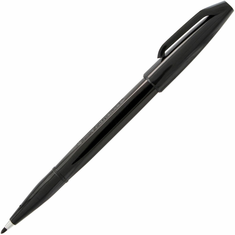 Pentel Fiber-tipped Sign Pens - Black Ink - Water Based - Black Barrel - Fiber Tip - 1 Dozen. Picture 1