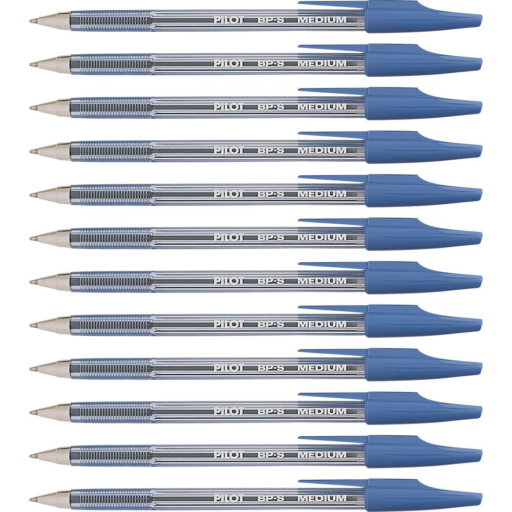 Pilot Better BP-S Ball Stick Pens - Refillable - Blue Ink - Crystal, Clear Barrel - Stainless Steel Tip - 1 Dozen. Picture 1