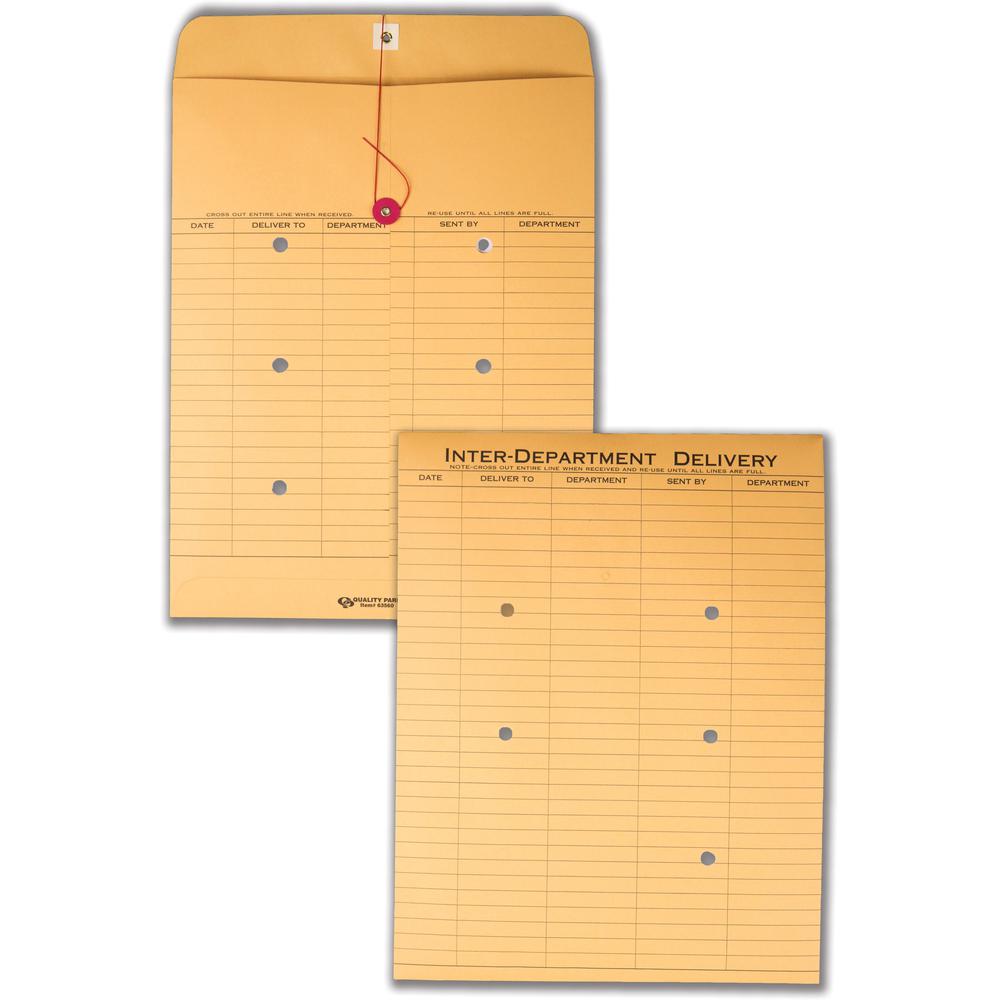 Quality Park 10 x 13 Inter-Departmental Envelopes - Inter-department - 10" Width x 13" Length - 28 lb - String/Button - Brown Kraft - Kraft - 100 / Box. Picture 1