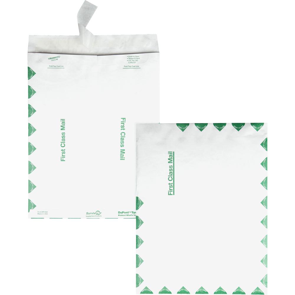 Survivor&reg; 6 x 9 DuPont Tyvek First Class Border Catalog Mailers with Self-Seal Closure - First Class Mail - #1 - 6" Width x 9" Length - 14 lb - Peel & Seal - Tyvek - 100 / Box - White. Picture 1