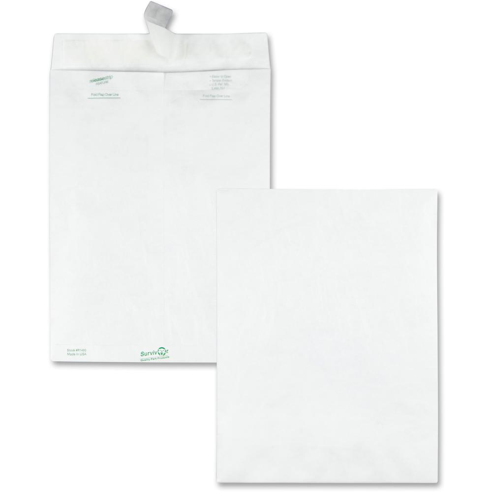 Survivor&reg; 9 x 12 DuPont Tyvek Catalog Mailers with Self-Sealing Closure - Catalog - #10 1/2 - 9" Width x 12" Length - 14 lb - Peel & Seal - White - Tyvek - 100 / Box. Picture 1