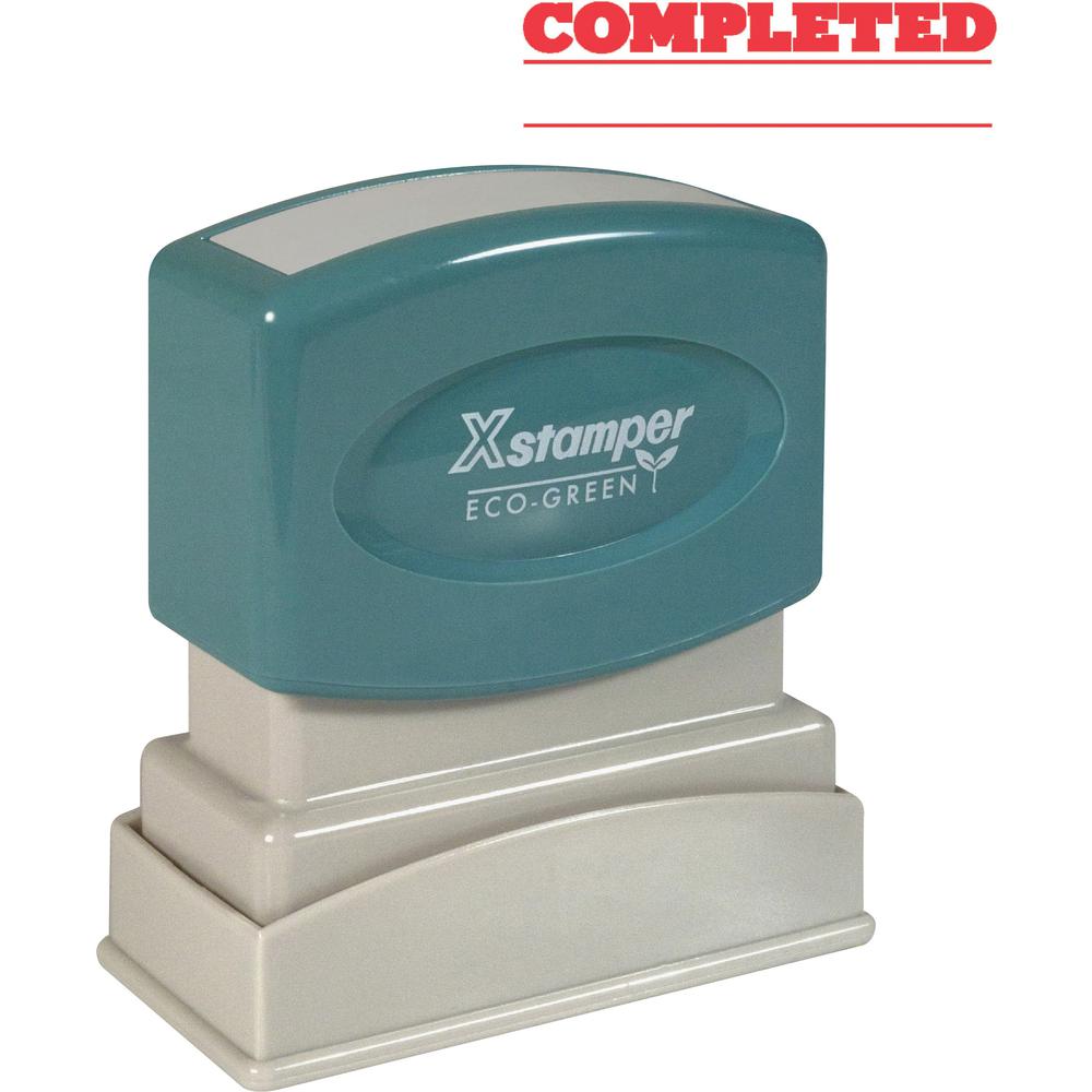 Xstamper COMPLETED Stamp - Message Stamp - "COMPLETED" - 0.50" Impression Width x 1.63" Impression Length - 100000 Impression(s) - Red - Recycled - 1 Each. Picture 1