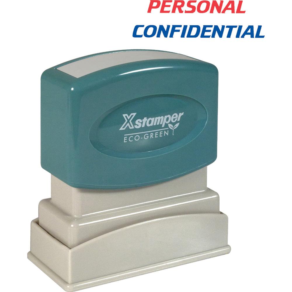 Xstamper PERSONAL CONFIDENTIAL Stamp - Message Stamp - "PERSONAL/CONFIDENTIAL" - 0.50" Impression Width - 100000 Impression(s) - Red, Blue - Polymer Polymer - Recycled - 1 Each. Picture 1