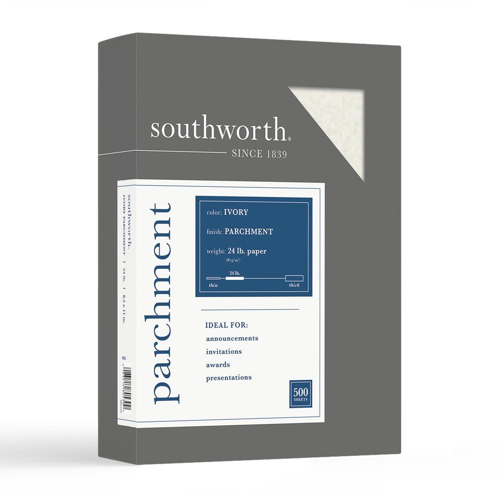 Southworth Parchment Specialty Paper - Ivory - Letter - 8 1/2" x 11" - 24 lb Basis Weight - Parchment - 500 / Box - Acid-free, Lignin-free - Ivory. Picture 1