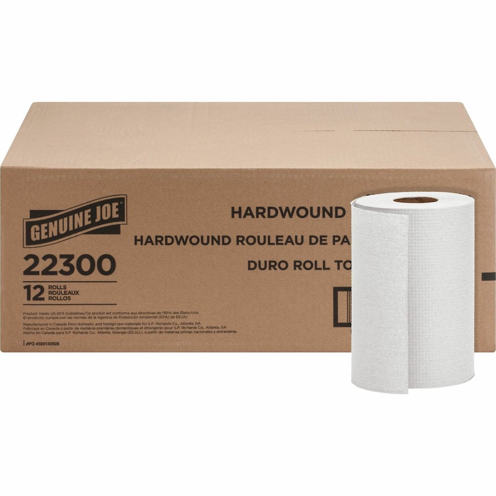 Genuine Joe Hardwound Roll Paper Towels - 7.87" Width x 350 ft Length - 2" Core - White - 12 / Carton. Picture 1