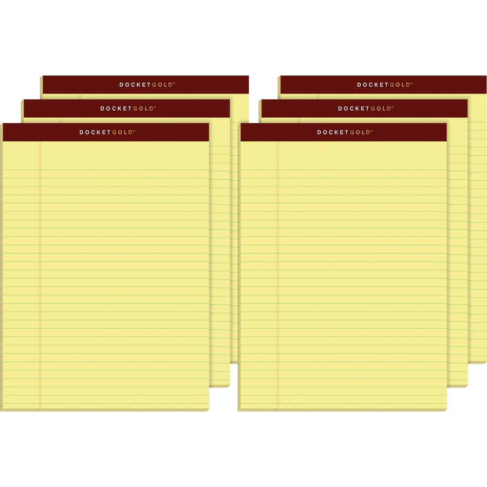TOPS Docket Gold Legal Pads - Letter - 50 Sheets - Double Stitched - 0.34" Ruled - 20 lb Basis Weight - Letter - 8 1/2" x 11" - Canary Paper - Burgundy Binding - Perforated, Hard Cover, Heavyweight, B. Picture 1