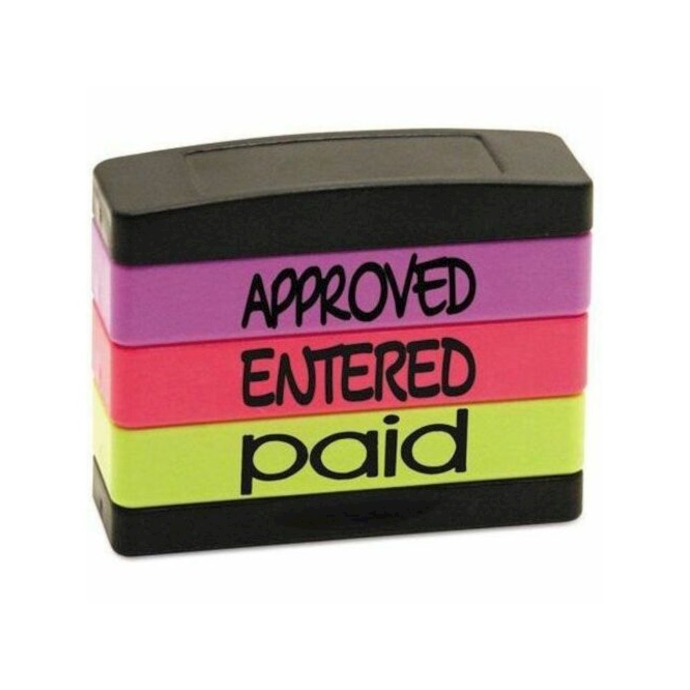 stackSTAMP Stamp Message Stack Set - Message Stamp - APPROVED, ENTERED, PAID - 1.81" Impression Width x 0.63" Impression Length - Assorted - 1 Each. Picture 1