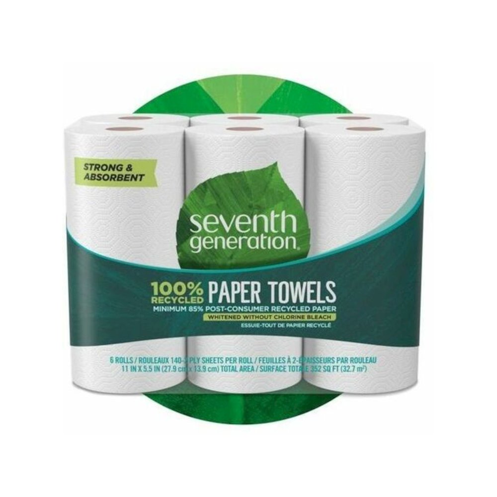 Seventh Generation 100% Recycled Paper Towels - 2 Ply - 156 Sheets/Roll - White - 24 / Carton. Picture 1