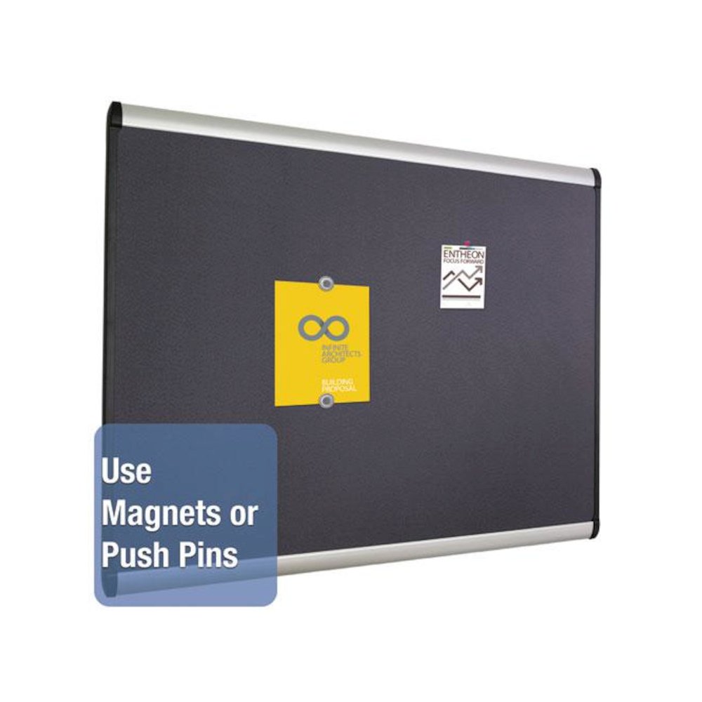 Prestige Plus Magnetic Fabric Bulletin Boards, 72" x 48", Gray Surface, Satin Aluminum Frame. Picture 3