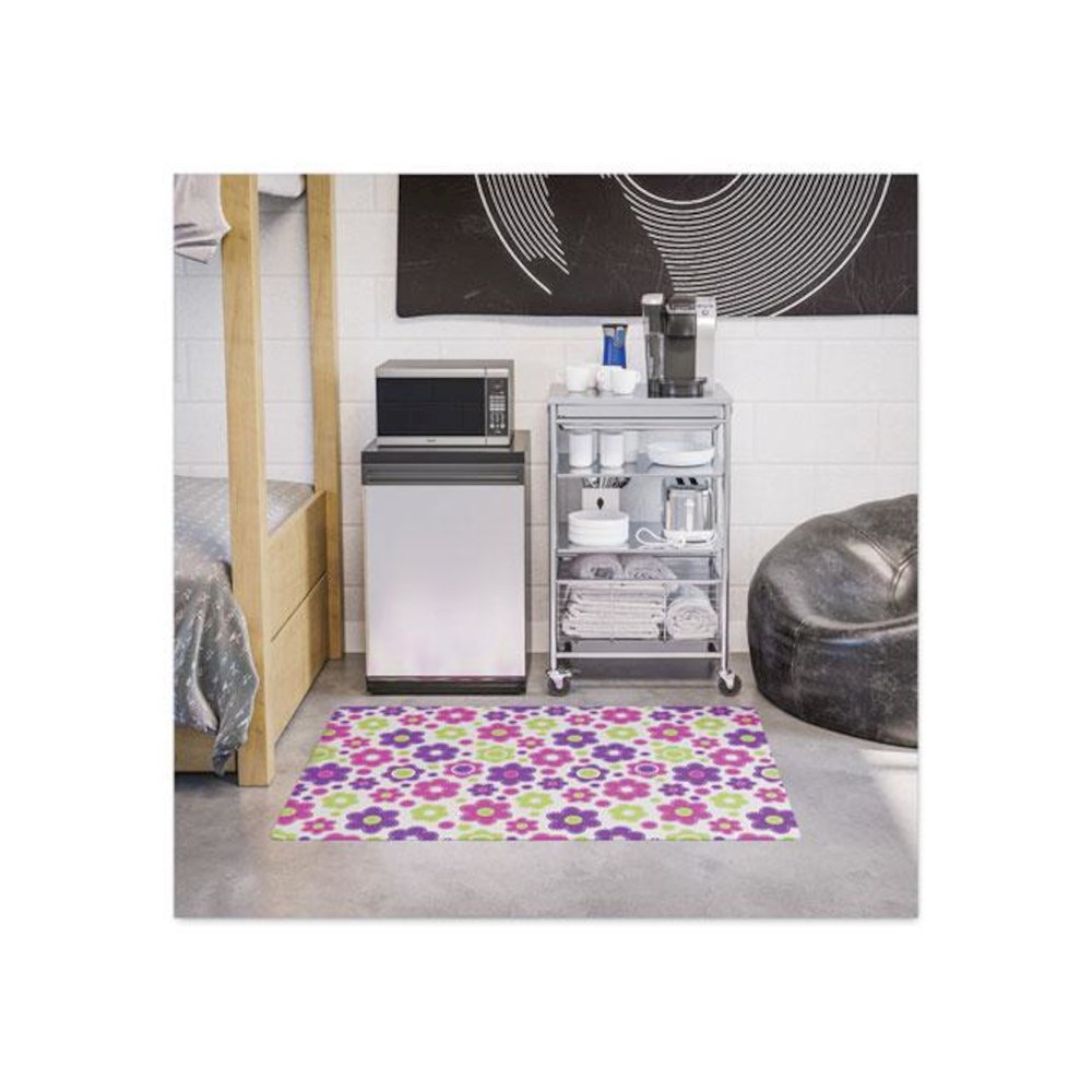 FashionMat Chair Mat for Flat Pile Carpeted and Hard Floors, Rectangular, Straight Edges, 35" x 40", Pink/Green/Purple. Picture 5