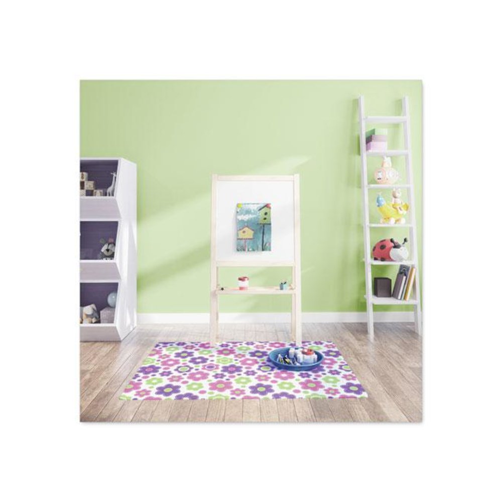 FashionMat Chair Mat for Flat Pile Carpeted and Hard Floors, Rectangular, Straight Edges, 35" x 40", Pink/Green/Purple. Picture 2