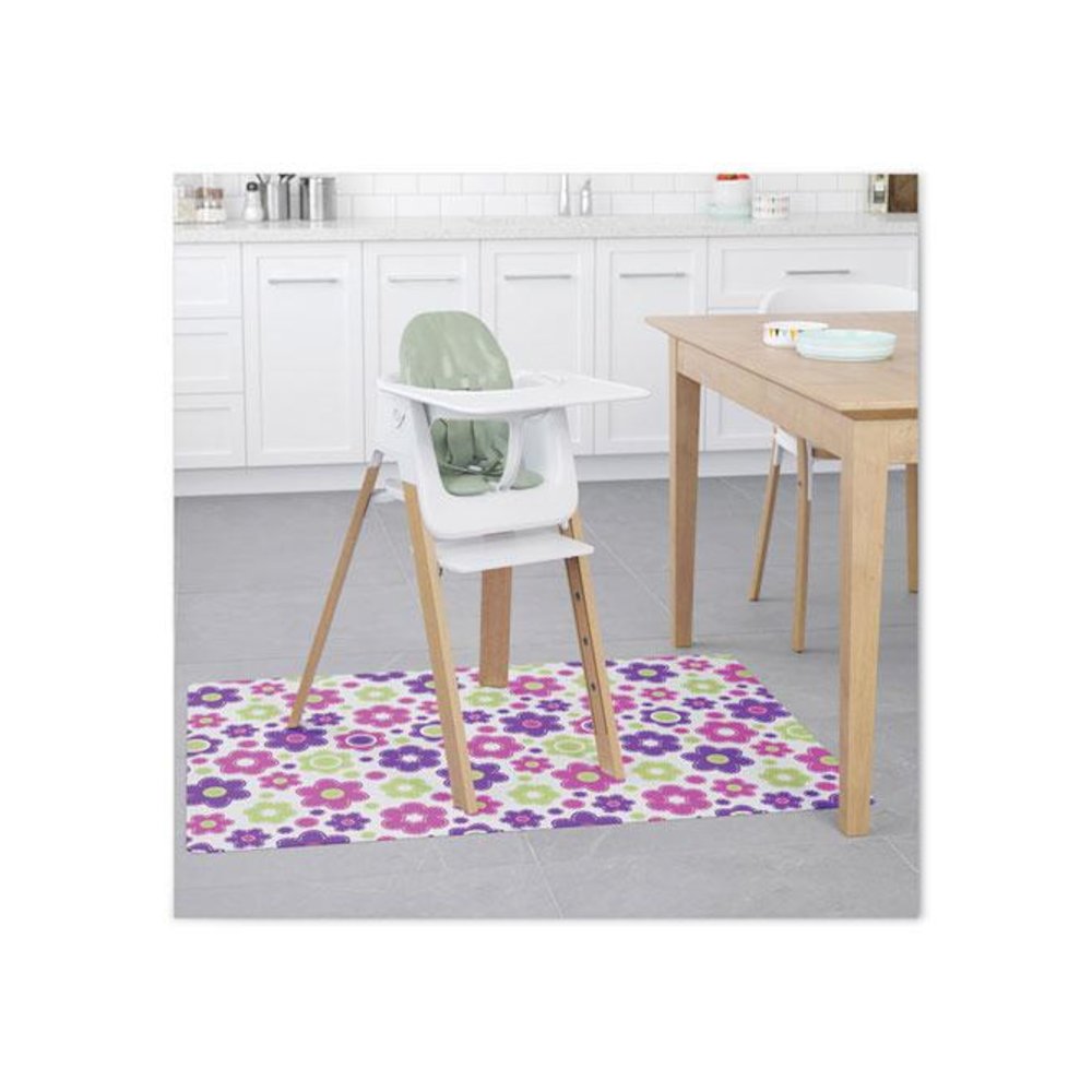 FashionMat Chair Mat for Flat Pile Carpeted and Hard Floors, Rectangular, Straight Edges, 35" x 40", Pink/Green/Purple. Picture 3
