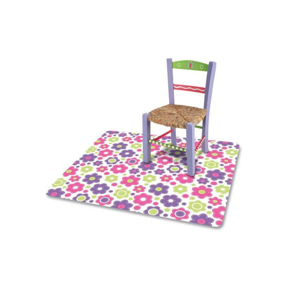 FashionMat Chair Mat for Flat Pile Carpeted and Hard Floors, Rectangular, Straight Edges, 35" x 40", Pink/Green/Purple. Picture 4