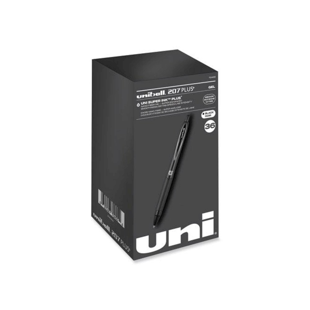 207 Plus+ Gel Pen, Retractable, Medium 0.7 mm, Black Ink, Black Barrel, 36/Pack. Picture 1