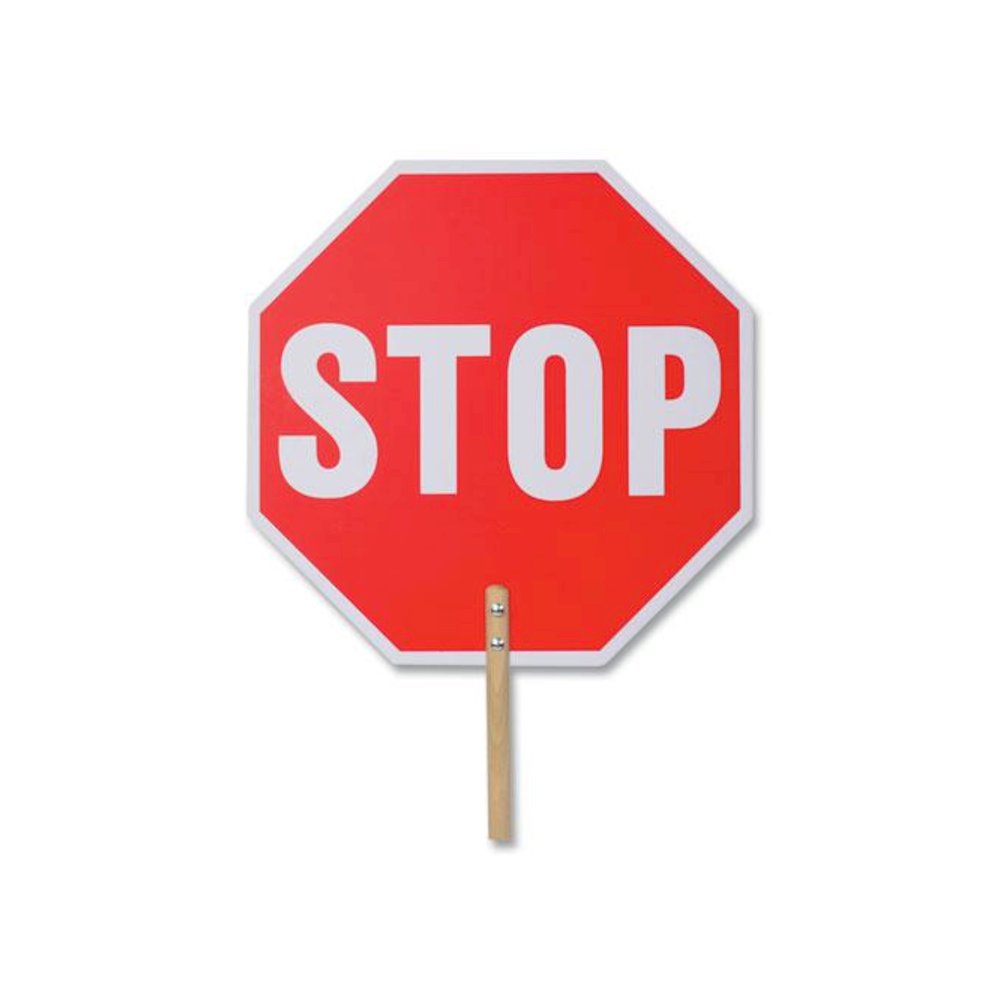 Handheld Stop Sign, 18" Red/White Face, White Graphics. Picture 1