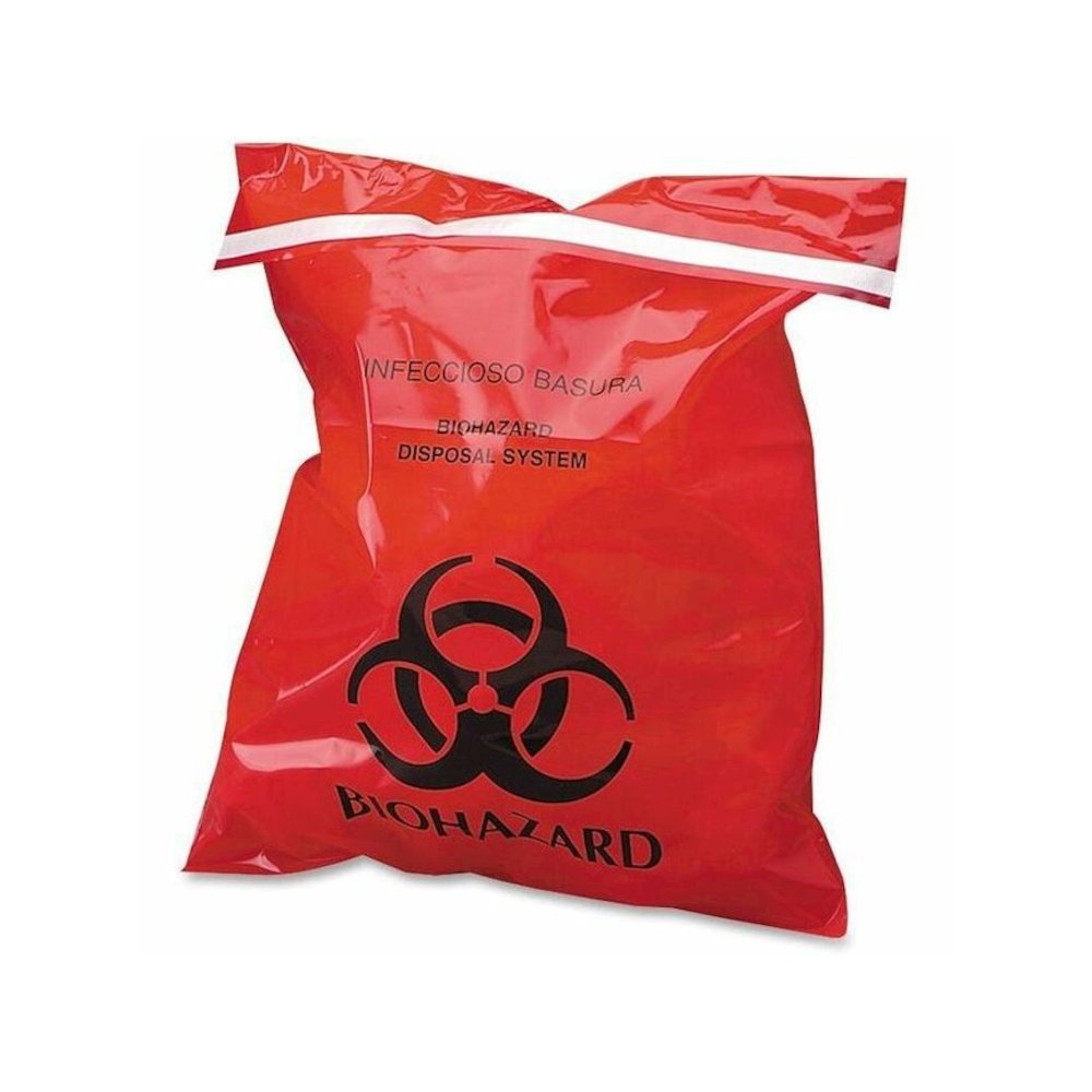 CareTek Stick-On Biohazard Infectious Waste Bags - 10" Length x 9" Width x 2 mil (51 Micron) Thickness - Red - 100 / Box. Picture 1