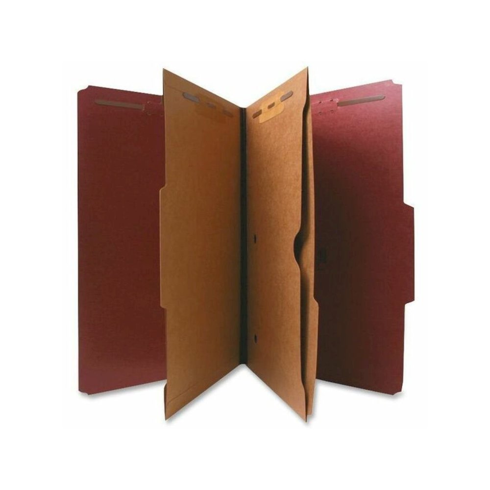 Nature Saver 2/5 Tab Cut Legal Yes Classification Folder - 8 1/2" x 14" - 2" Expansion - 4 Fastener - 2" for Folder, 1" for Divider - 2 Pocket - 2 Divider - 25 pt. - Pressboard - Red - 100% Recycled -. Picture 1