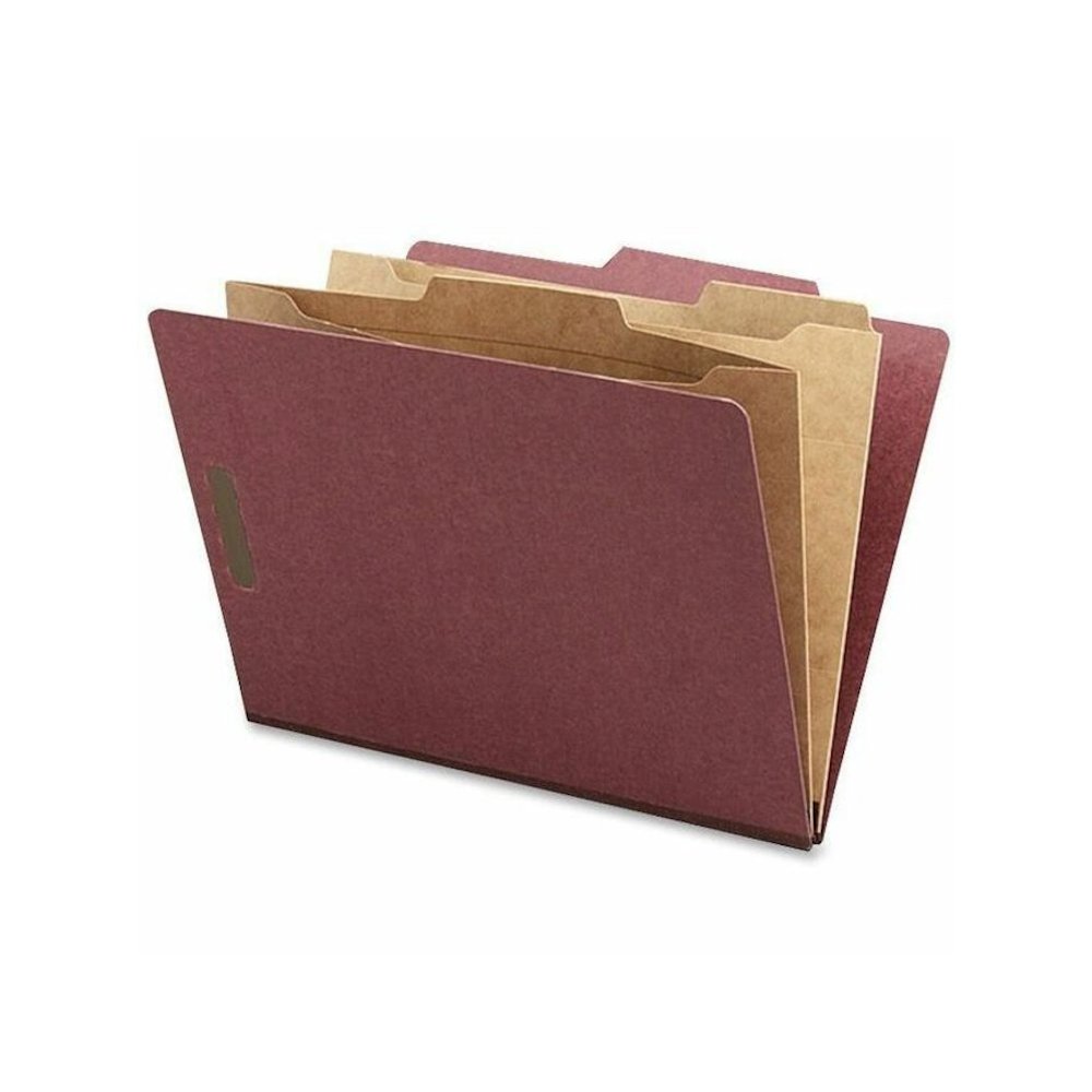 Nature Saver 2/5 Tab Cut Letter Yes Classification Folder - 8 1/2" x 11" - 2" Expansion - 4 Fastener - 2" for Folder, 1" for Divider - 2 Pocket - 2 Divider - 25 pt. - Pressboard - Red - 100% Recycled . Picture 1