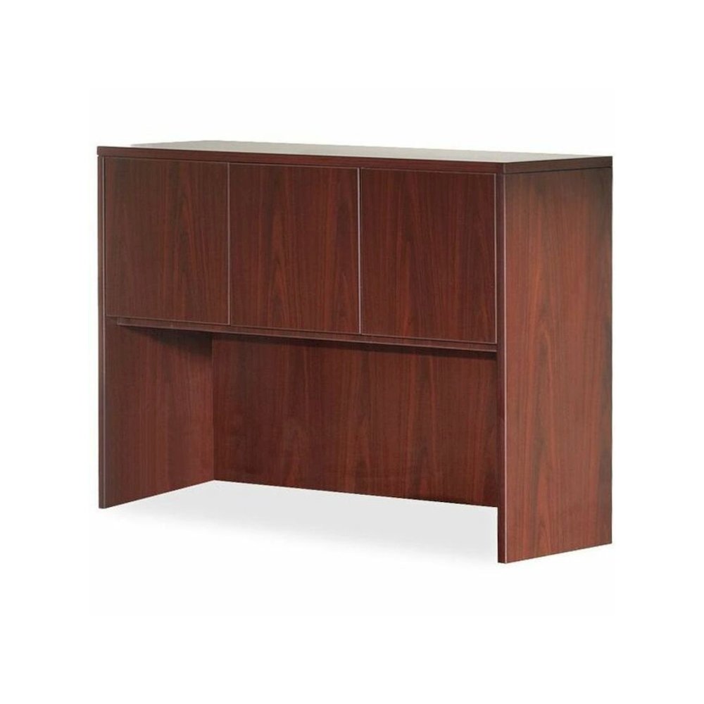 Lorell Essentials Series Stack-on Hutch with Doors - 36" Height x 59" Width x 14.8" Depth - 3 Door(s) - Finish: Laminate, Mahogany - Cord Management, Grommet - 1 Each. Picture 1