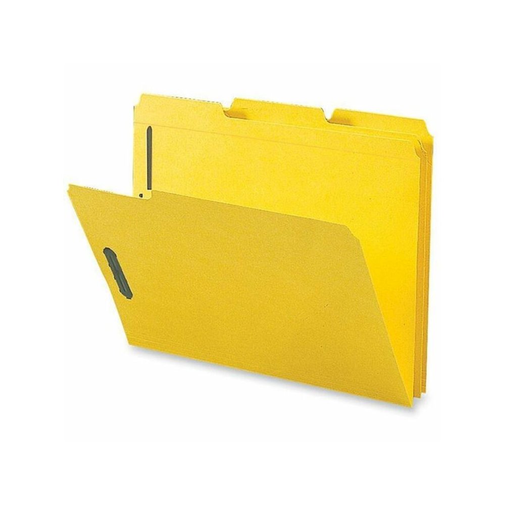 Business Source 1/3 Tab Cut Letter Yes Fastener Folder - 8 1/2" x 11" - 3/4" Expansion - 2 Fastener - 2" Fastener Capacity - Top Tab Location - Assorted Tab Position - 11 pt. - Yellow - Sturdy, Durabl. Picture 1