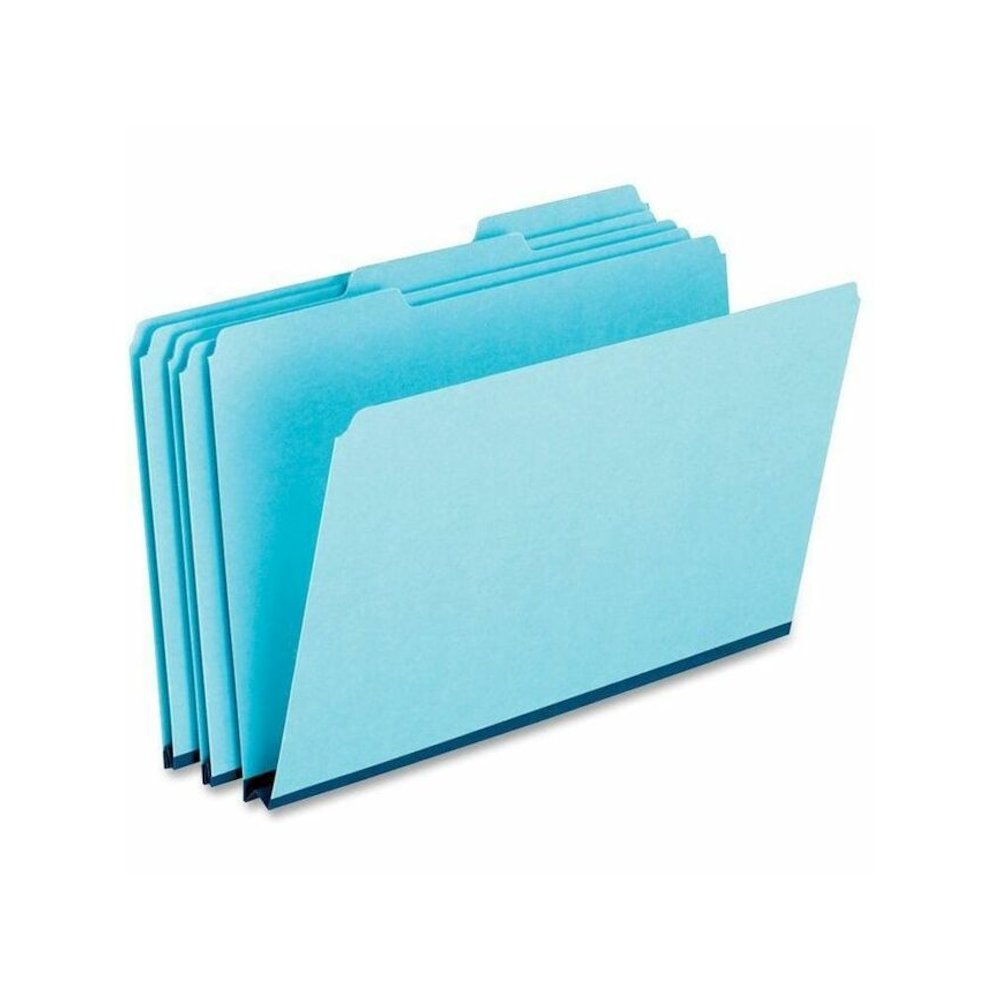Pendaflex 1/3 Tab Cut Legal Recycled Top Tab File Folder - 8 1/2" x 14" - 1" Expansion - Top Tab Location - Assorted Tab Position - 25 pt. - Pressboard, Tyvek - Blue - Reinforced Gusset, Heavy Duty - . Picture 1