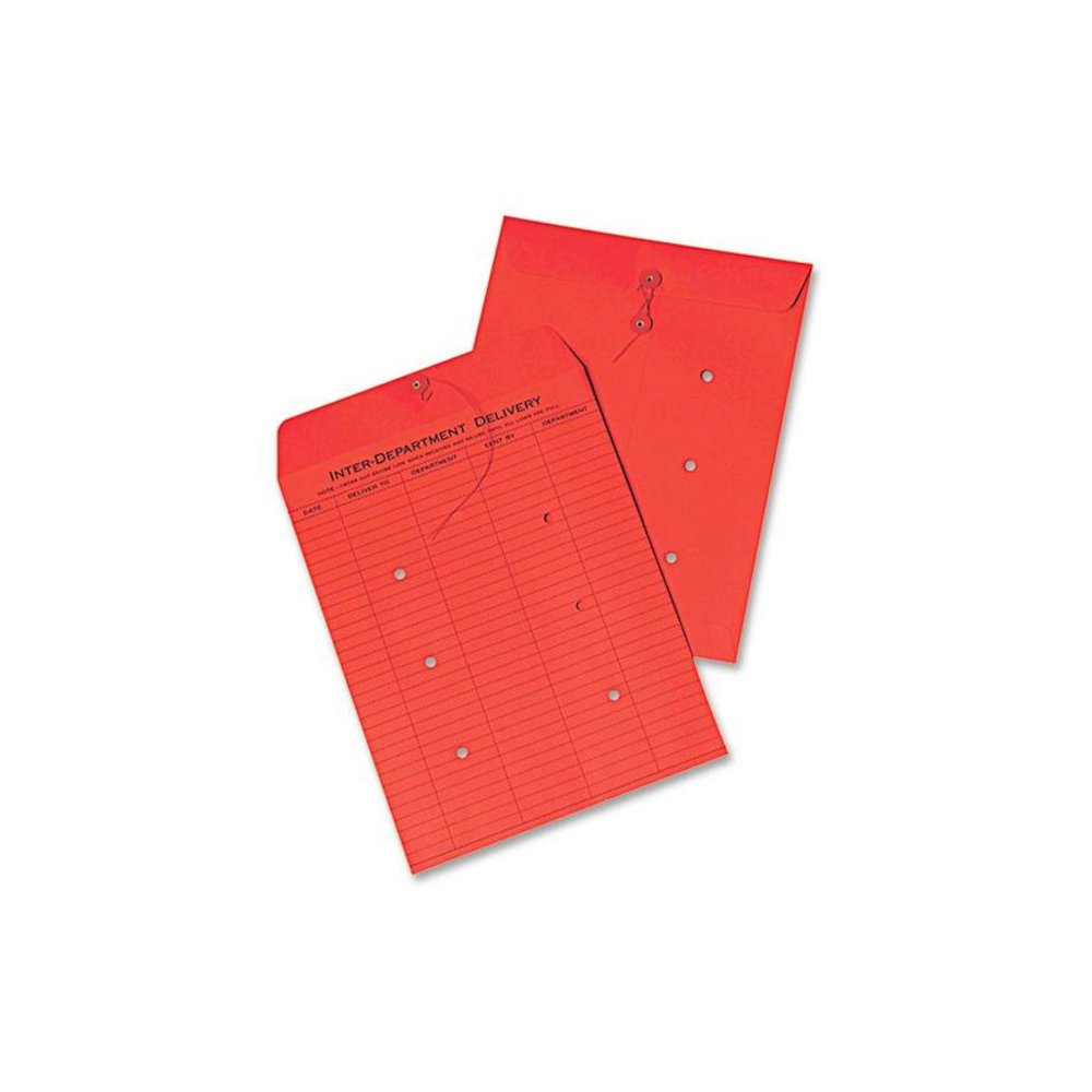 Quality Park 10 x 13 Inter-Departmental Envelopes - Inter-department - 10" Width x 13" Length - 28 lb - String/Button - Red - 100 / Box. Picture 1