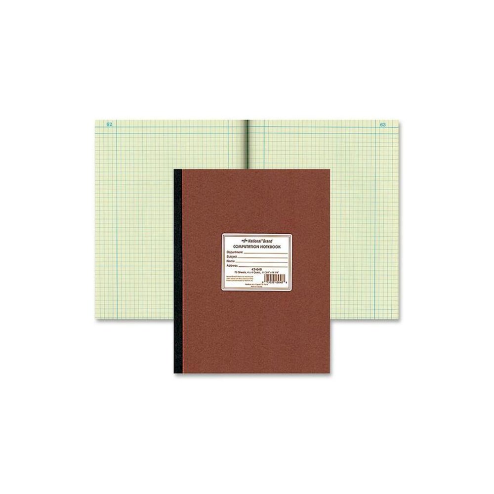 Rediform Quad Ruled Lab Computation Notebook - 75 Sheets - Ruled Margin - 9 1/4" x 11 3/4" Sheet Size - Green Paper - Brown Pressboard Cover - Numbered - Recycled - 1 Each. Picture 1